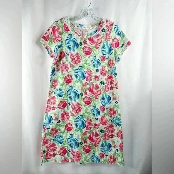 Talbots Petites Cotton Bright Floral Multicolor Knee Length Dress Size MP - Picture 1 of 10
